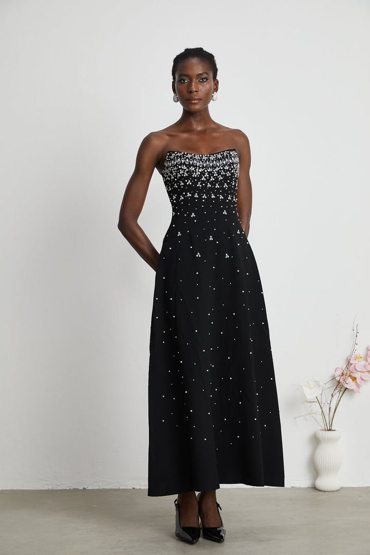 BLACK EMBELLISHED MAXI DRESS