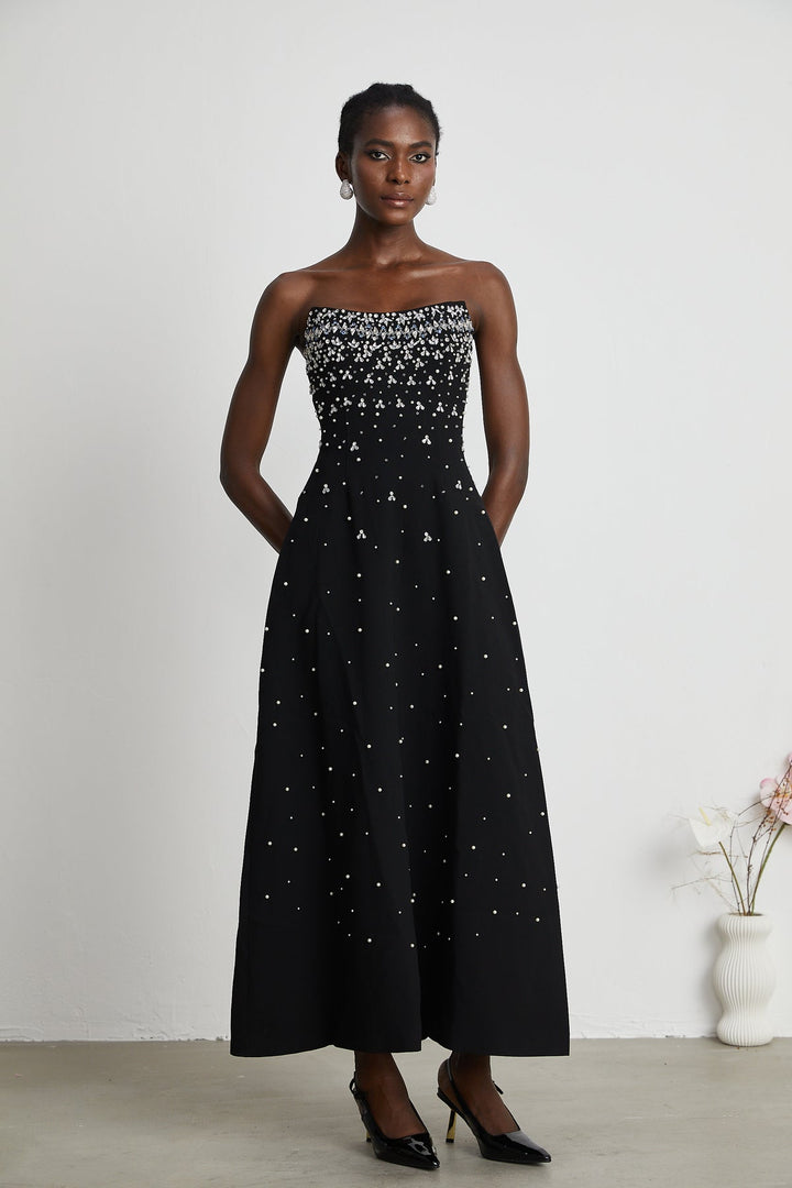 BLACK EMBELLISHED MAXI DRESS