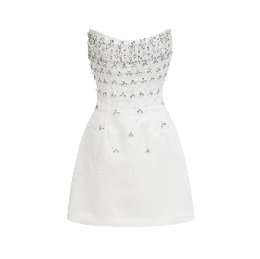 WHITE EMBELLISHED MINI DRESS