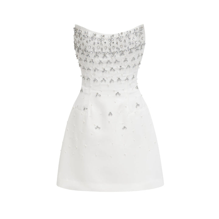 WHITE EMBELLISHED MINI DRESS