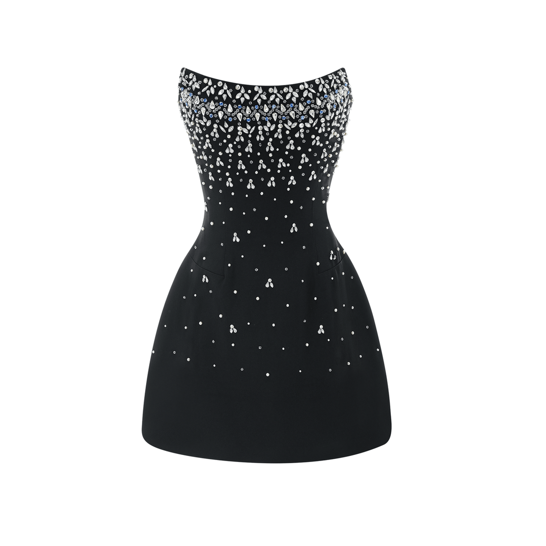 BLACK EMBELLISHED MINI DRESS