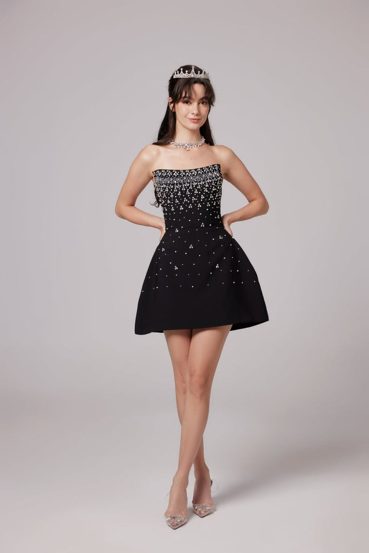 BLACK EMBELLISHED MINI DRESS