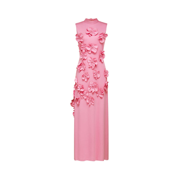 MAGALI BOW-TIE FAUX-FLOWER EMBELLISHED SLEEVELESS MAXI DRESS IN PINK