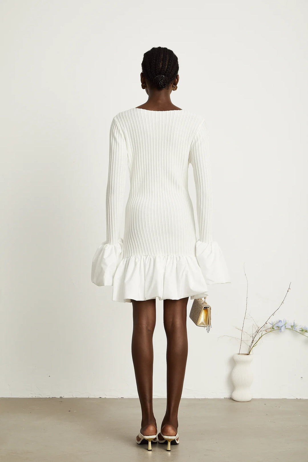 KNIT-PANELLED PLEATED MINI DRESS