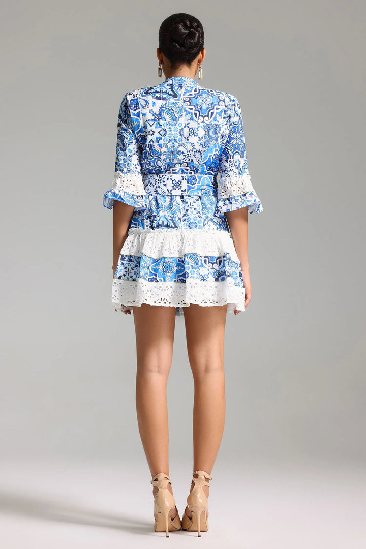 Lace Patchwork Printed Mini Dress