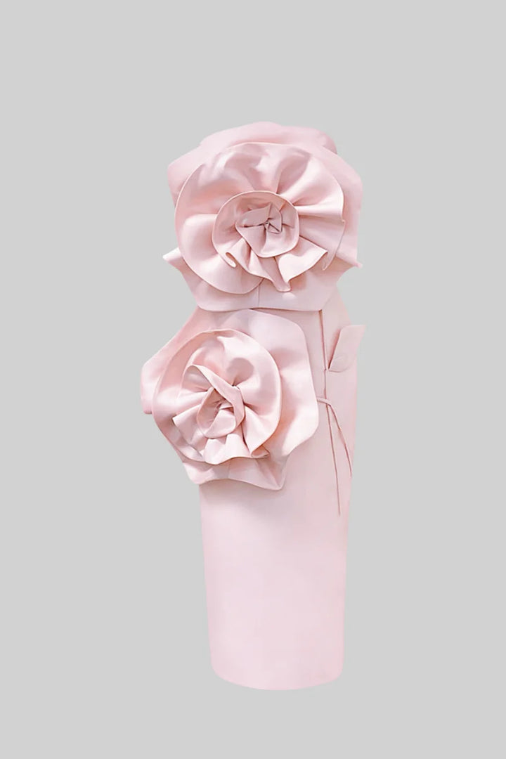 3D VOLUMINOUS FLOWER DESIGN MIDI DRESS